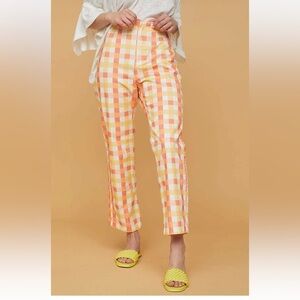 Free People She's All That Plaid‎ High Waist Crop Pants Orange Size 6 Cotton